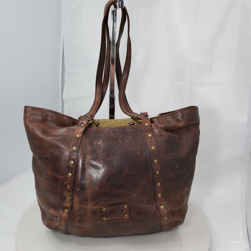 Patricia Nash Benvenuto Studded Brown Distressed Leather Large Tote Bag